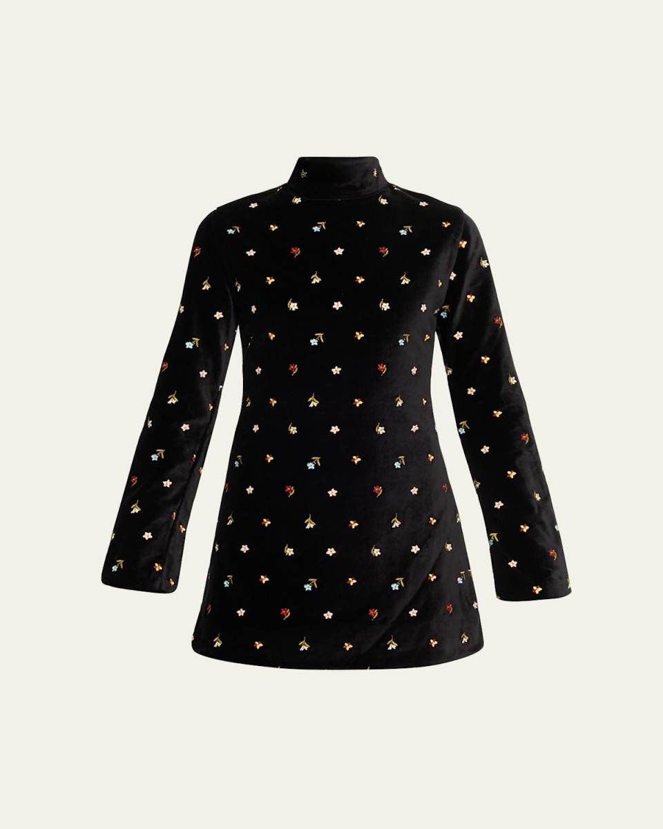 Romy Long-Sleeve Floral Velvet Mini Dress